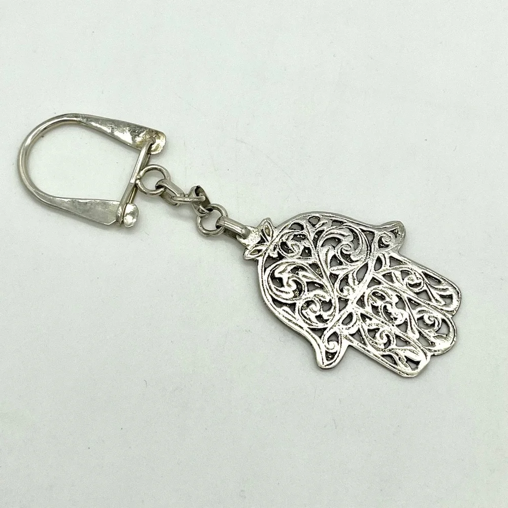 Hamsa Hand Keychain Silver Tone‎ Metal Charm Key Ring Spiritual Gift